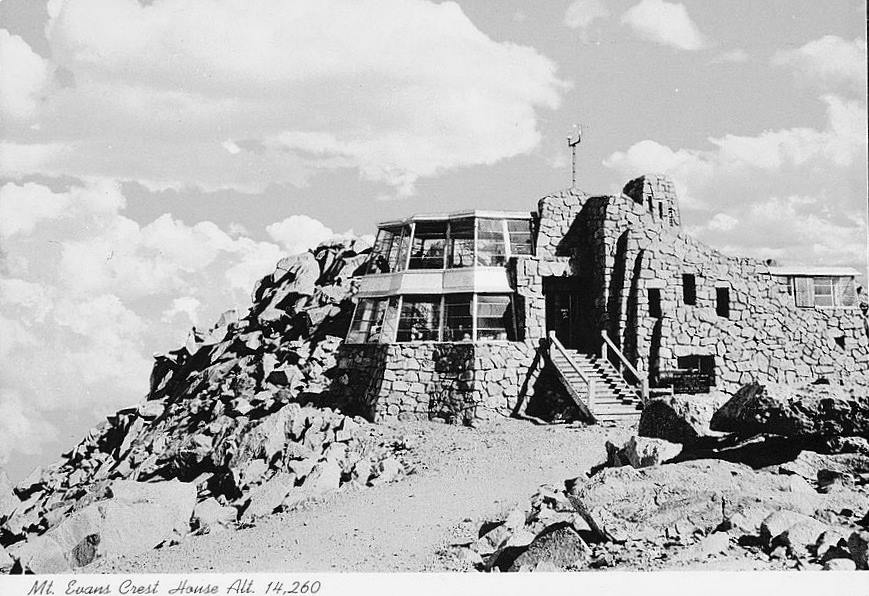 Mt. Evans Crest House, Idaho Springs Colorado Photocopy of postcard, circa 1980, corner view FACING NORTH AND EAST 