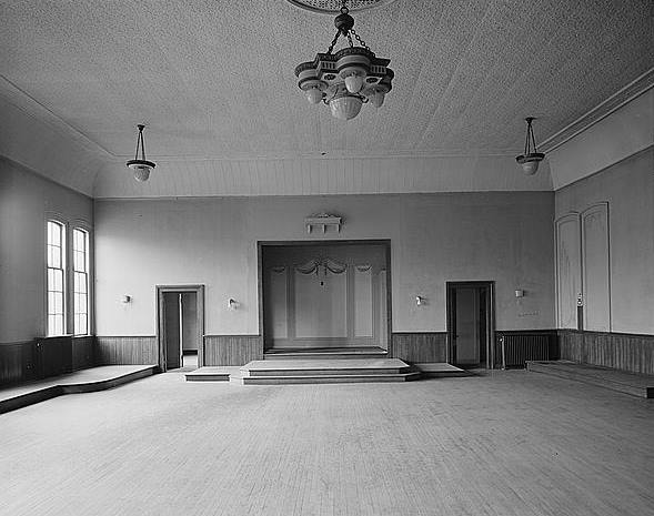 Hotchkiss Block (Irving Block), Waterbury Connecticut WEST END OF LARGE HALL ON THIRD FLOOR SHOWING STAGE 
