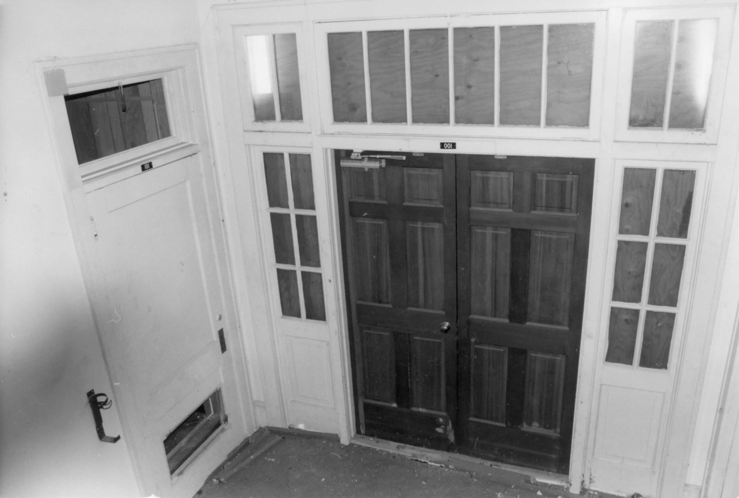 South Side School, Fort Lauderdale Florida Back of front door, showing sidelights and entrance to Room 101; taken from interior stairway located on first floor, facing northeast (2005)