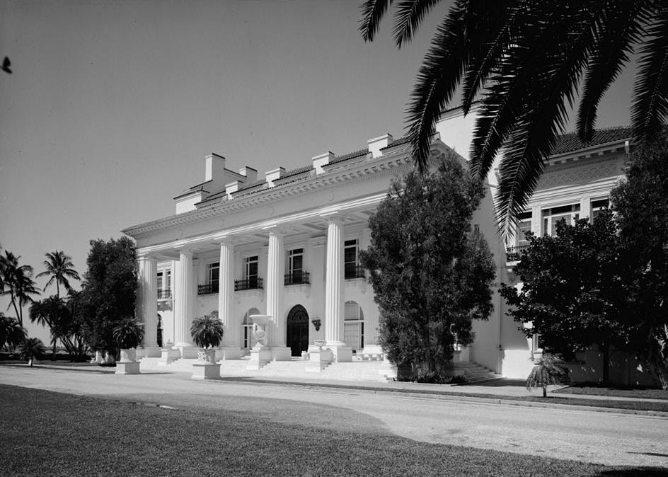 Henry Flagler Mansion - Whitehall, Palm Beach Florida EAST (FRONT) ELEVATION FROM NORTHEAST (1972)