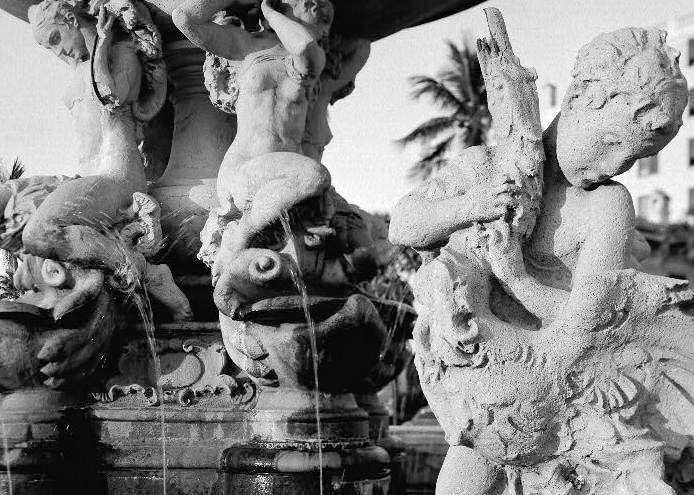 The Breakers Hotel, Palm Beach Florida 1972 DETAIL OF PLAZA FOUNTAIN FIGURES-NYMPHS AND GOOSE BOY