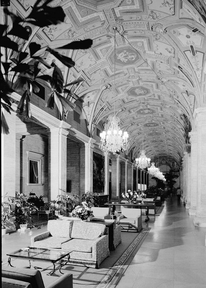 The Breakers Hotel, Palm Beach Florida 1972 VIEW THROUGH MAIN LOBBY, SOUTH TO NORTH