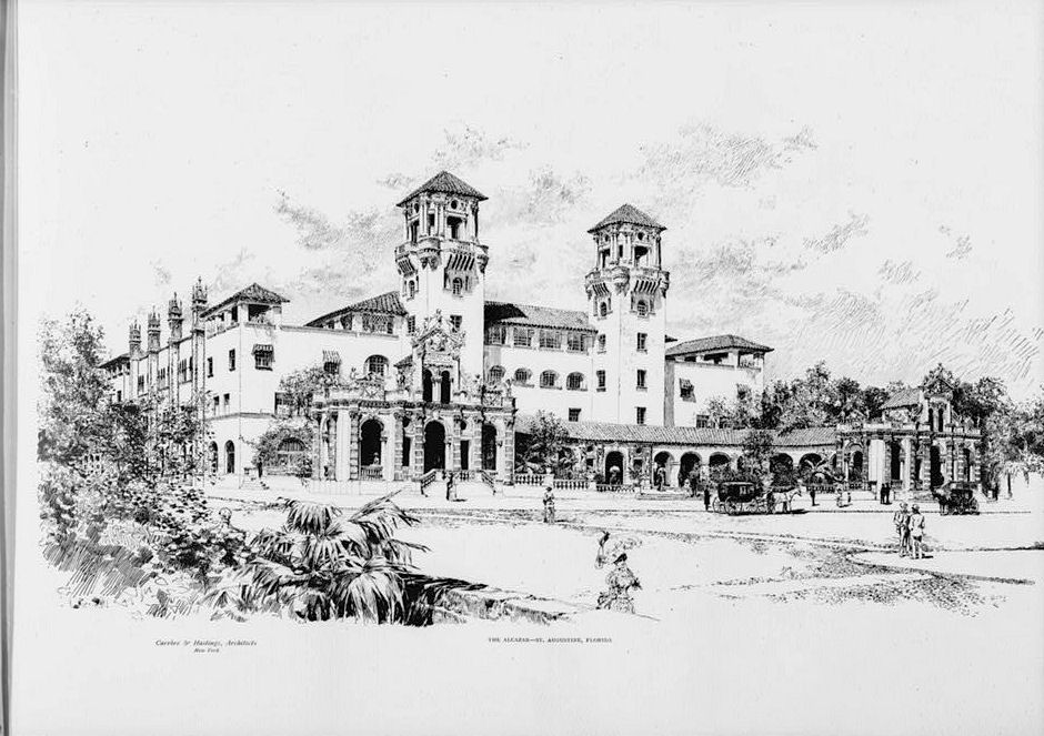 Alcazar Hotel, St Augustine Florida Architect's presentation drawing SOUTH FRONT