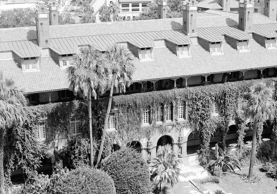 Hotel Ponce de Leon, St Augustine Florida 1961 EXTERIOR VIEW, FROM THIRD FLOOR WINDOW, SHOWING ROOF AND COURTYARD