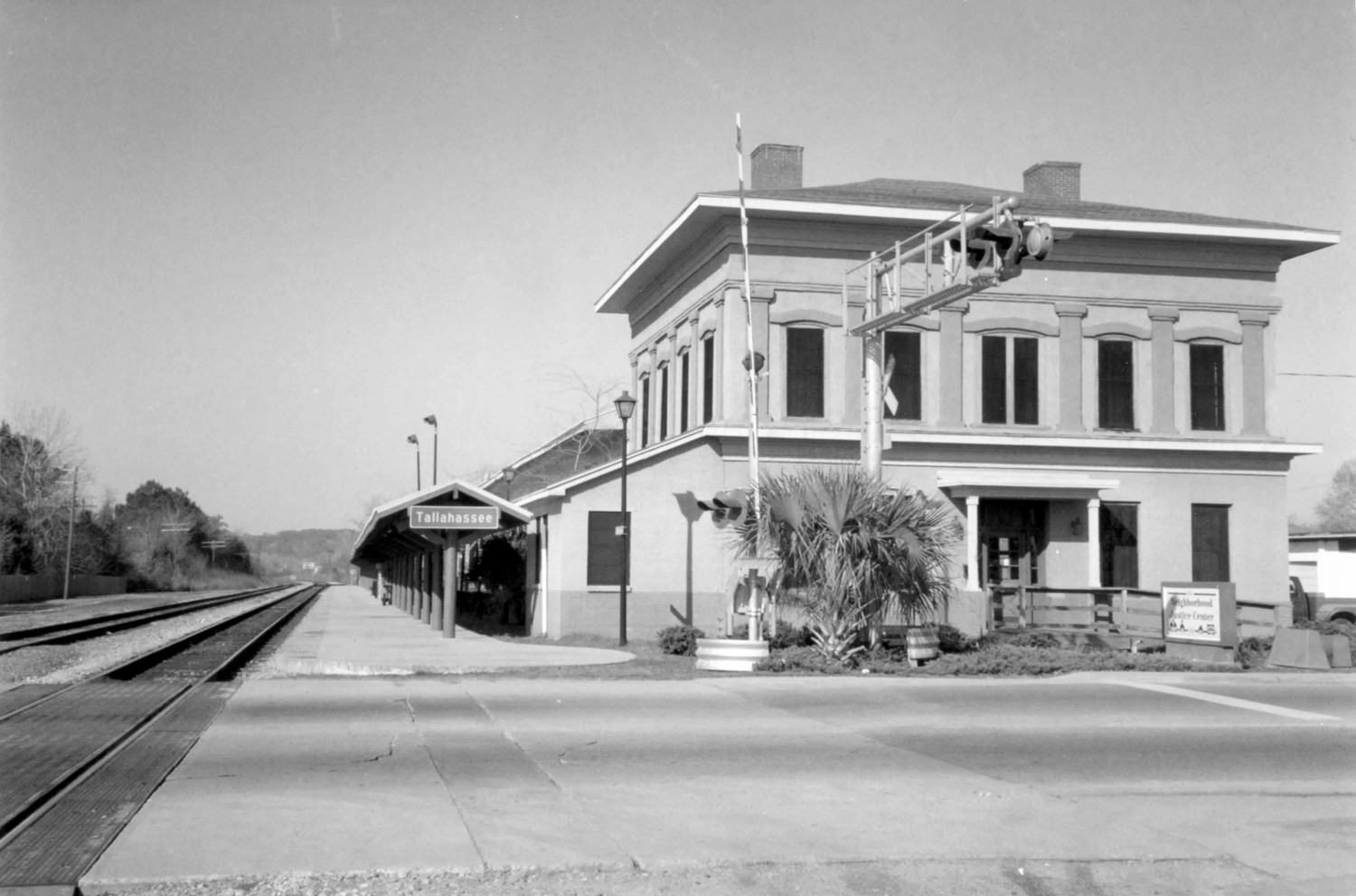 View of depot and rails from Railroad Avenue (1997)