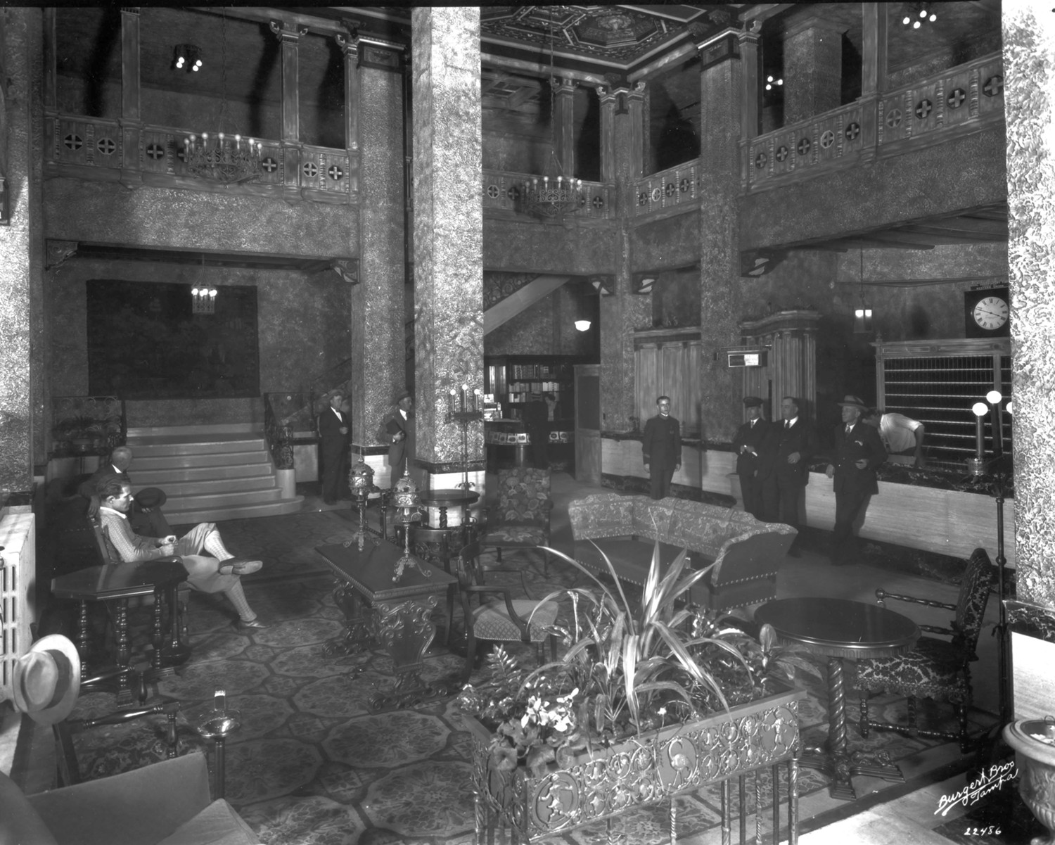 Floridan Hotel, Tampa Florida Interior view, showing the main lobby looking northeast (1927)