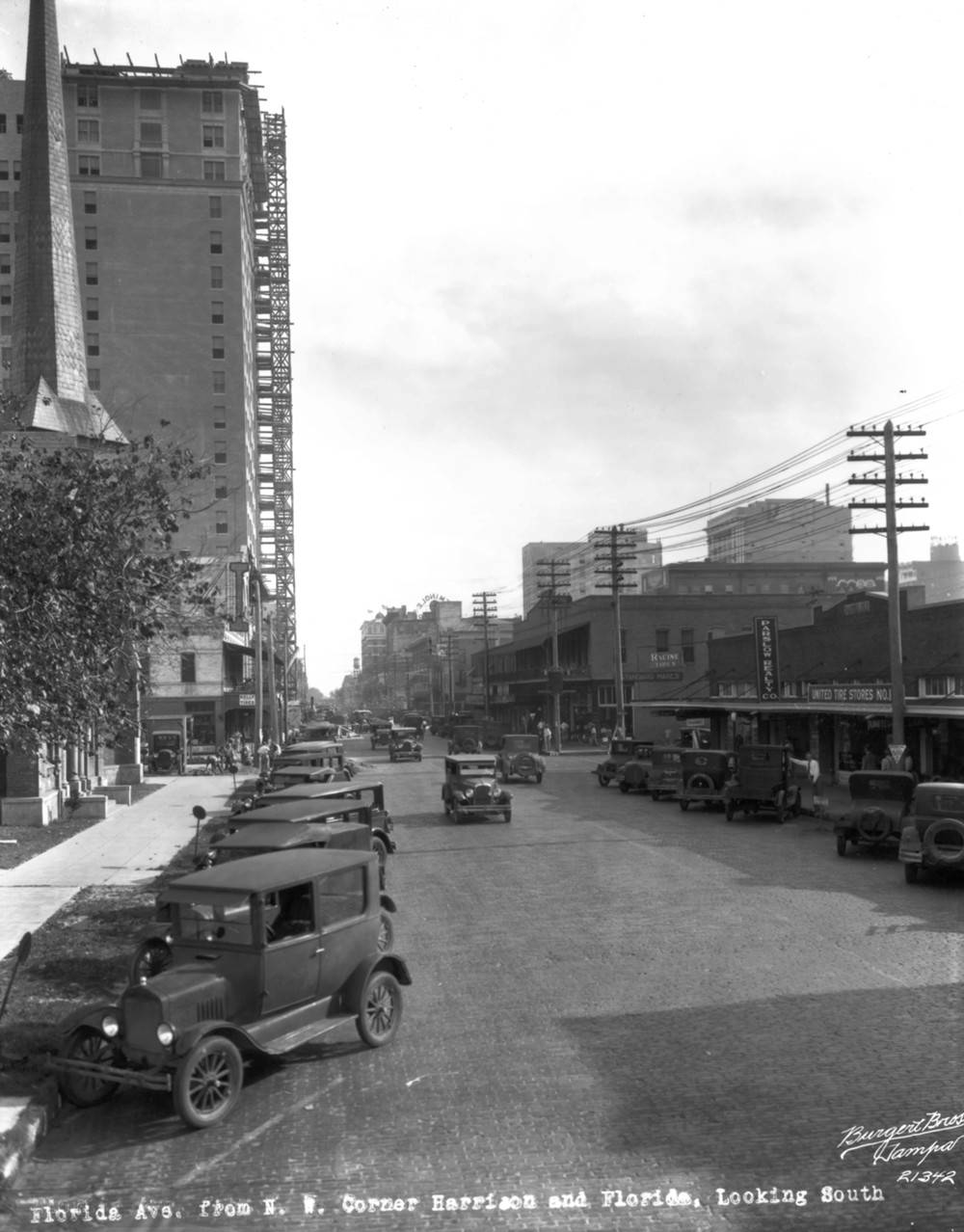 Floridan Hotel, Tampa Florida Street scene, showing the hotel under construction looking south (1926)