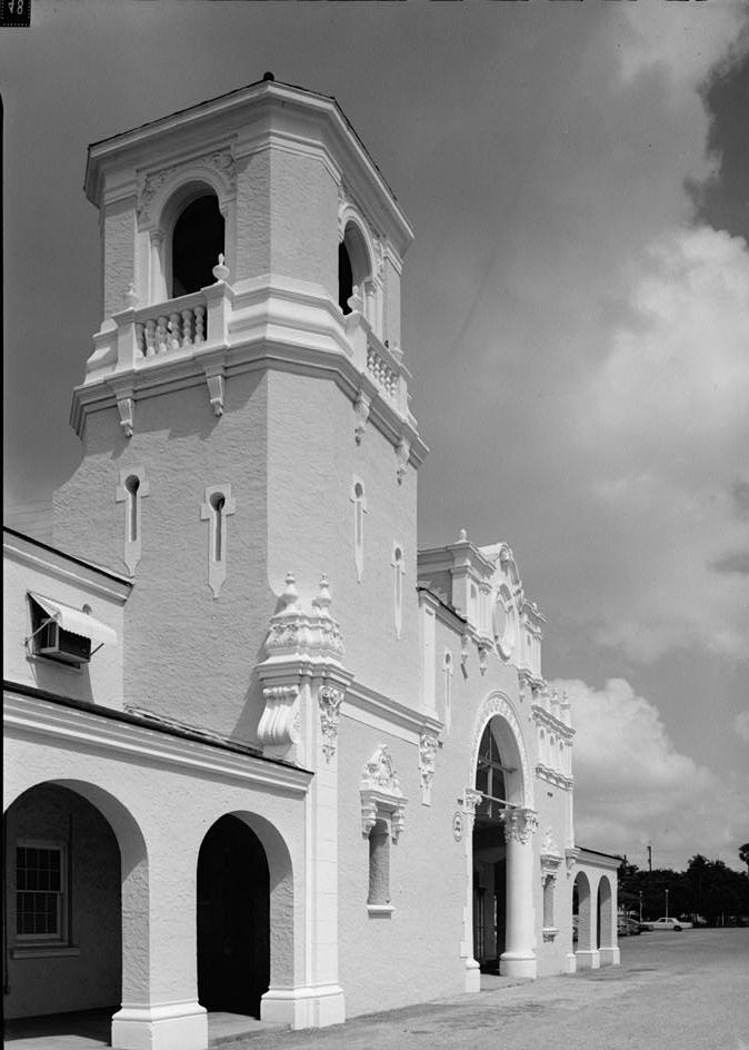 Seaboard Airline Railway Station, West Palm Beach Florida 1972  EAST FACADE AND TOWER, VIEW FROM SOUTH
