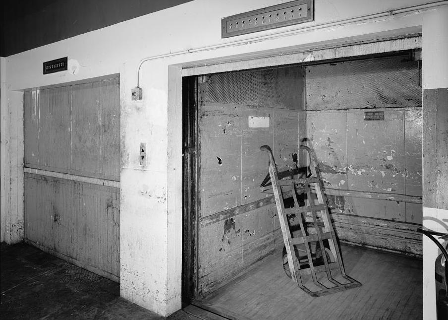 Rich's Downtown Department Store, Atlanta Georgia 1994  Interior view of freight elevator used to remove Martin Luther King, 6th floor of 1939/1940 addition to 1924 store.