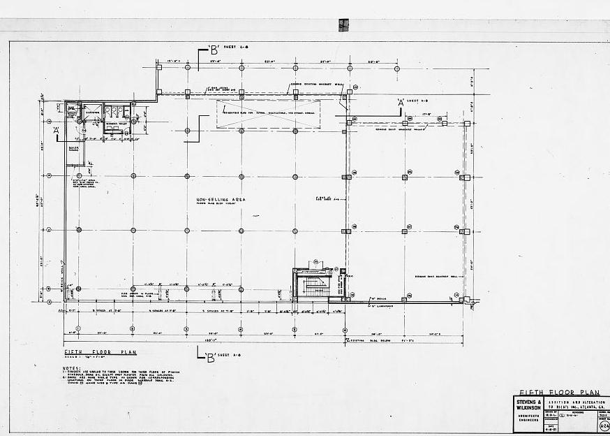 Rich's Downtown Department Store, Atlanta Georgia 1951  Fifth floor plan, additions and alterations to Rich's, Inc., drawing no. A-24.