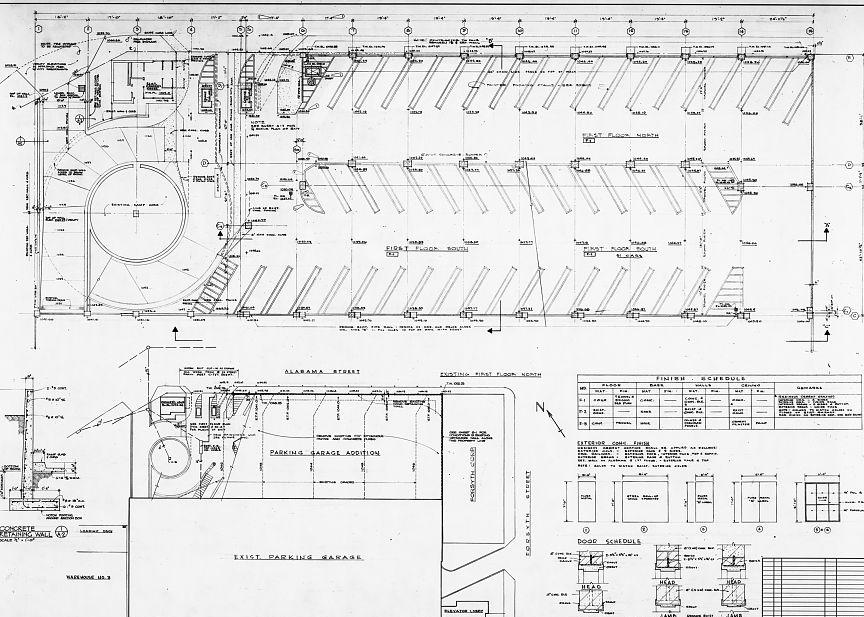 Rich's Downtown Department Store, Atlanta Georgia 1962  First floor plan (and site plan), parking garage addition for Rich's Inc., drawing no. A2-8.