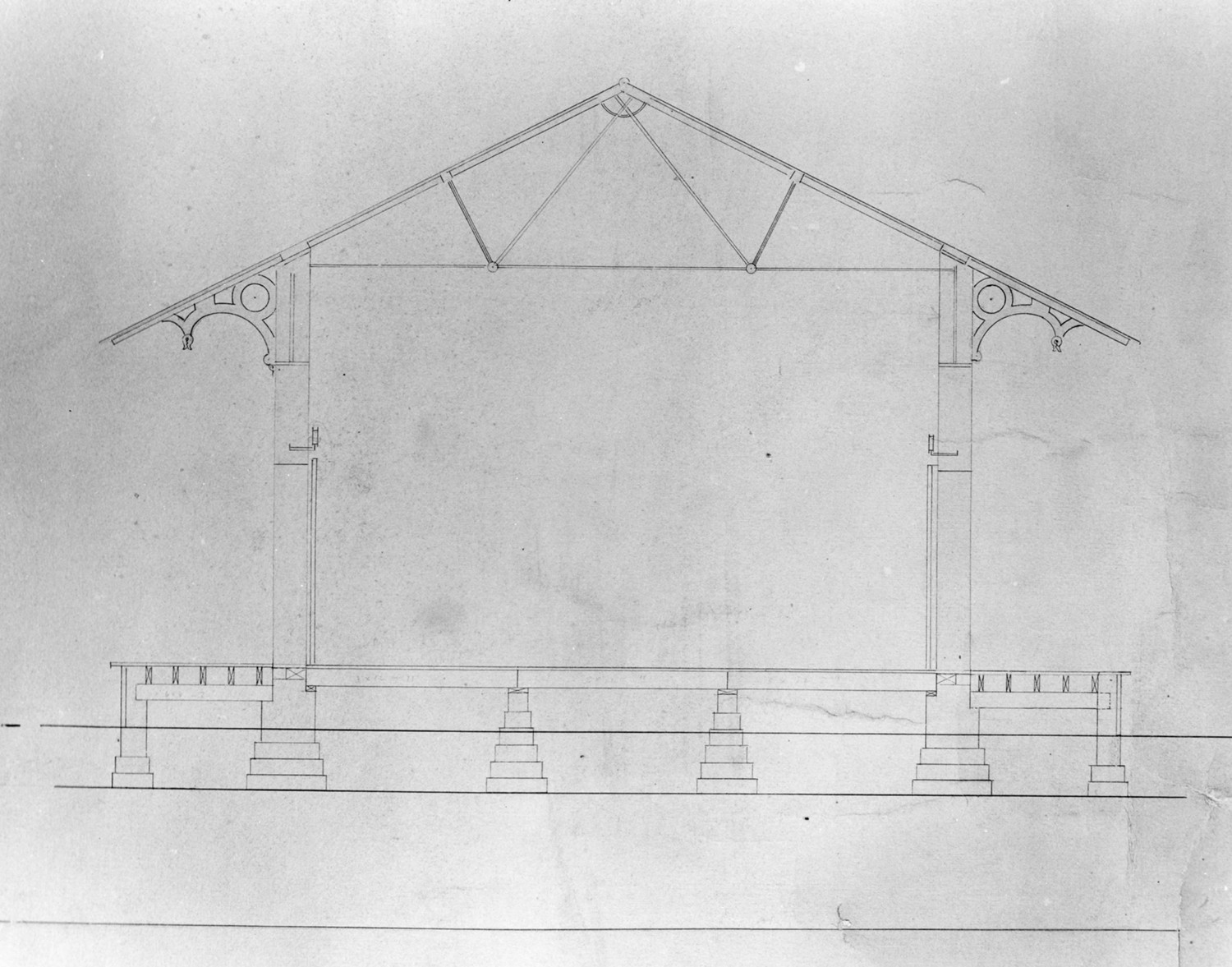 Central of Georgia Railroad Depot, Hampton Georgia Original plans, section through center of structure 