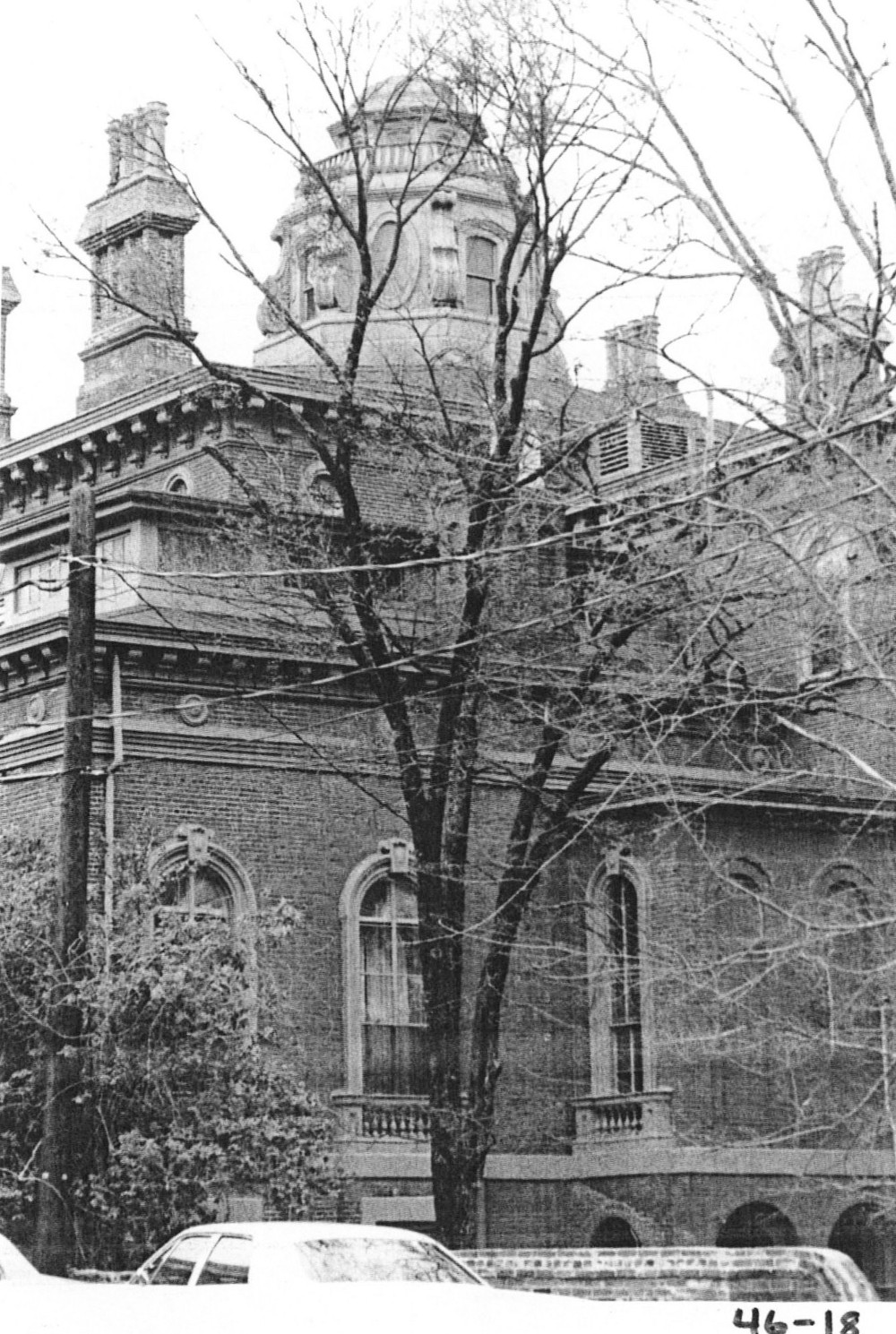 Johnston-Hay House, Macon Georgia Rear view showing skylight over ballroom, detail of chimneys and cupola (1971)