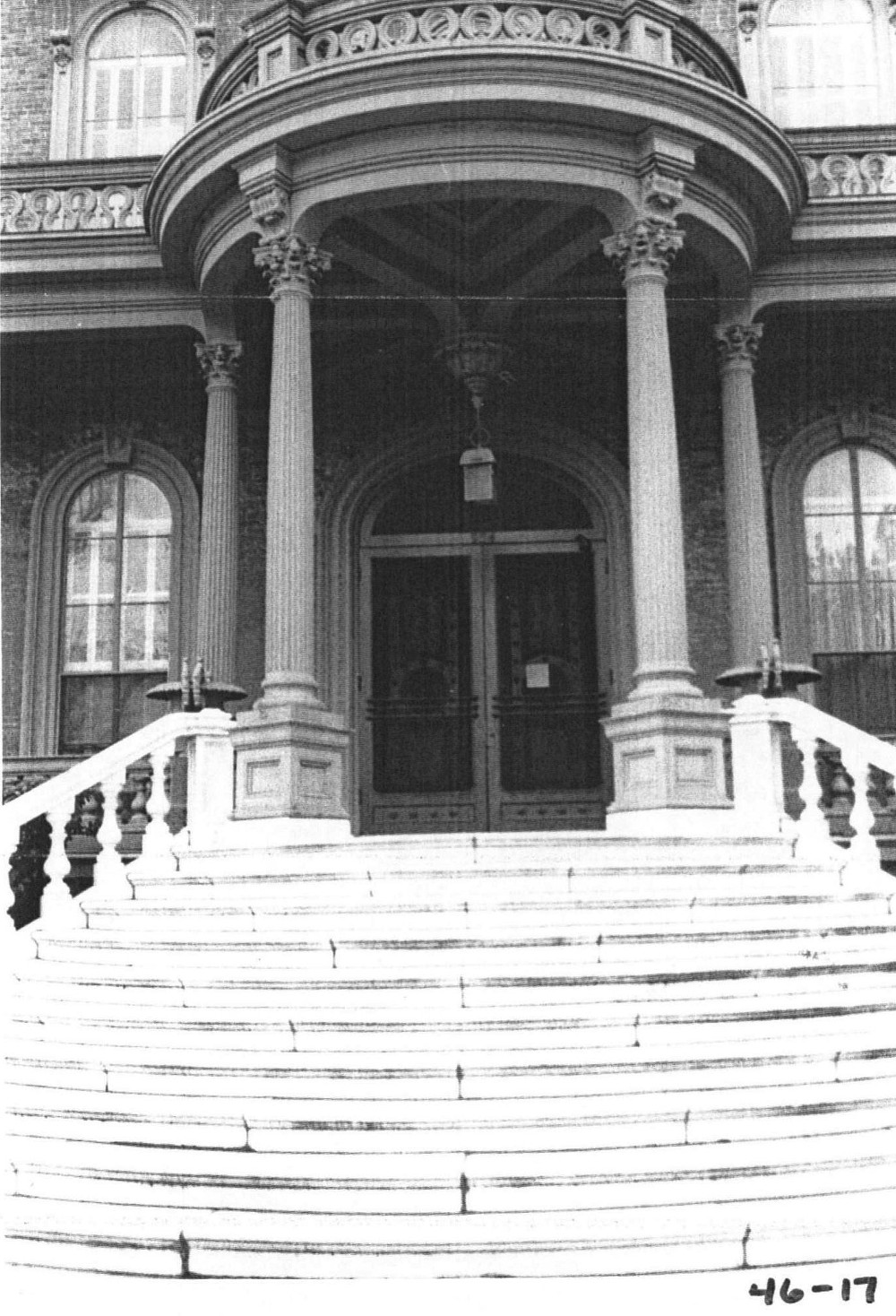 Johnston-Hay House, Macon Georgia View of marble steps, Corinthian columns, ceiling of portico entrance (1971)