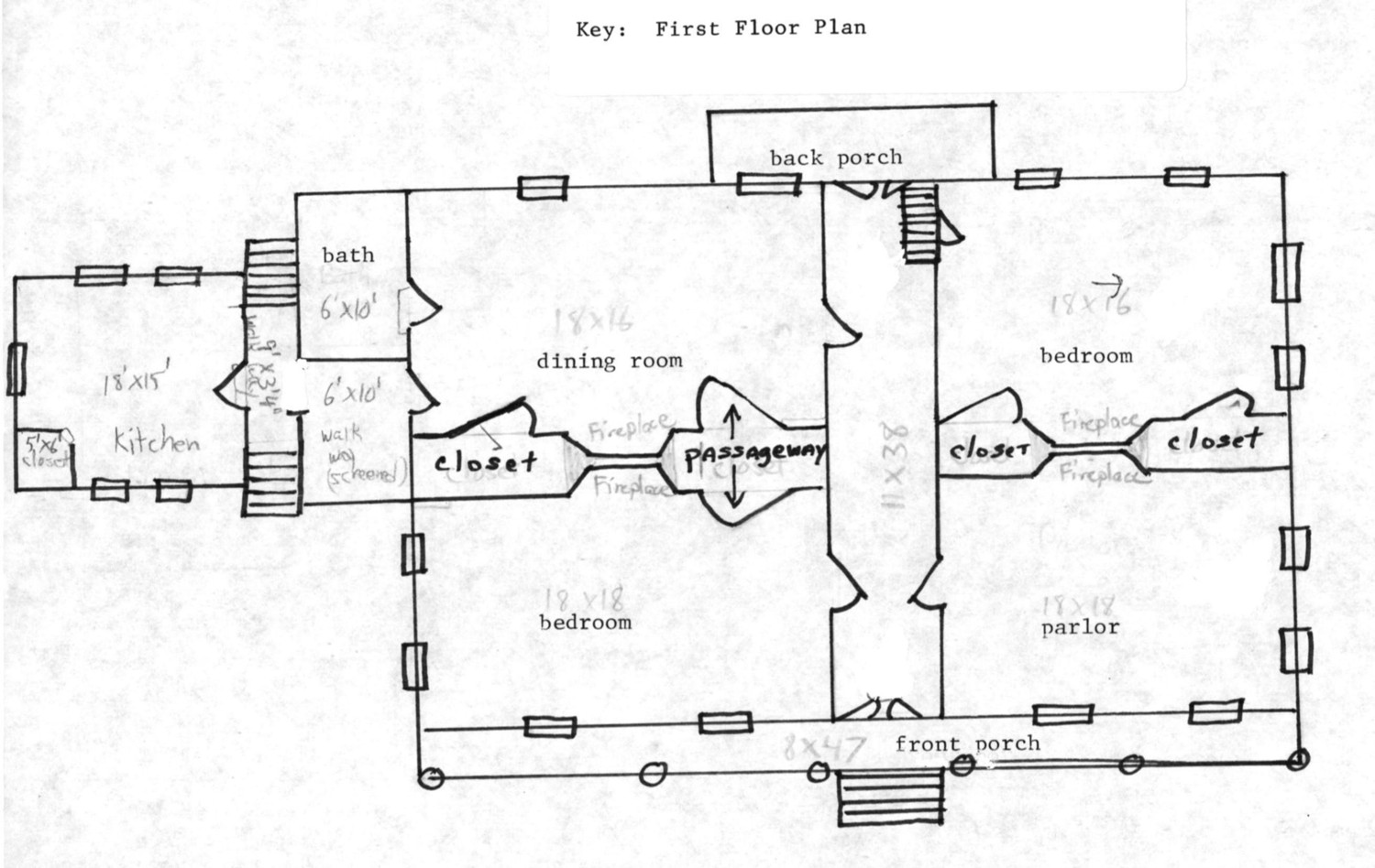 John Frank Mathews Plantation, Prattsburg Georgia First Floor Plan (1986)