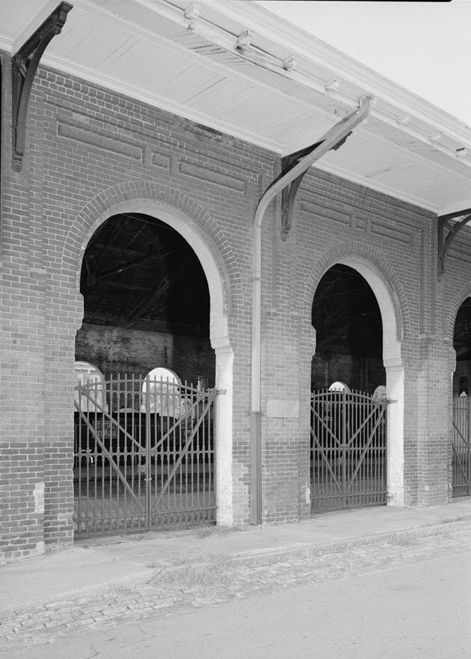 Central of Georgia Railway Station, Savannah Georgia Detail of arched openings on S elevation showing iron gates.