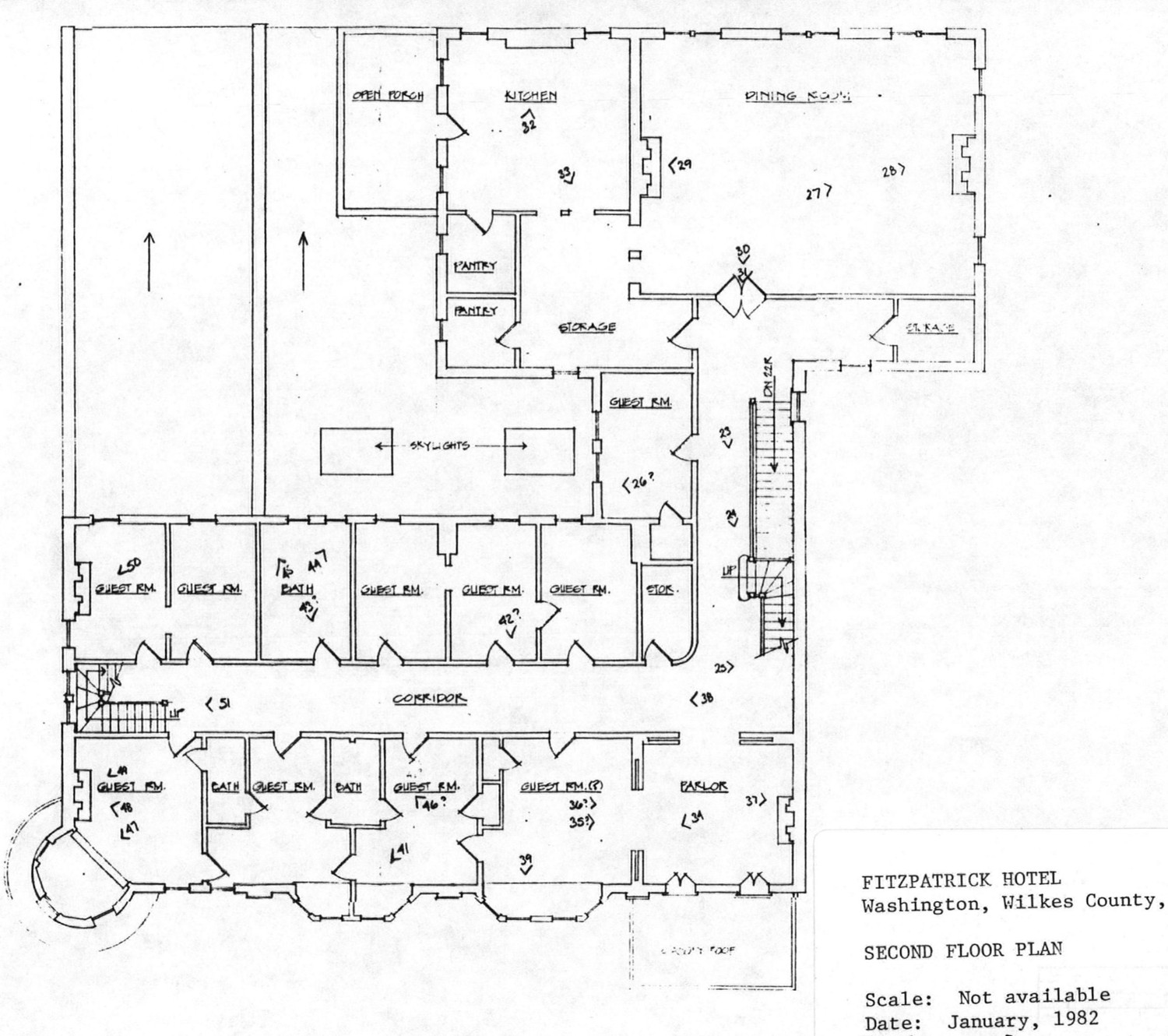 Fitzpatrick Hotel, Washington Georgia Second floor plan (1982)