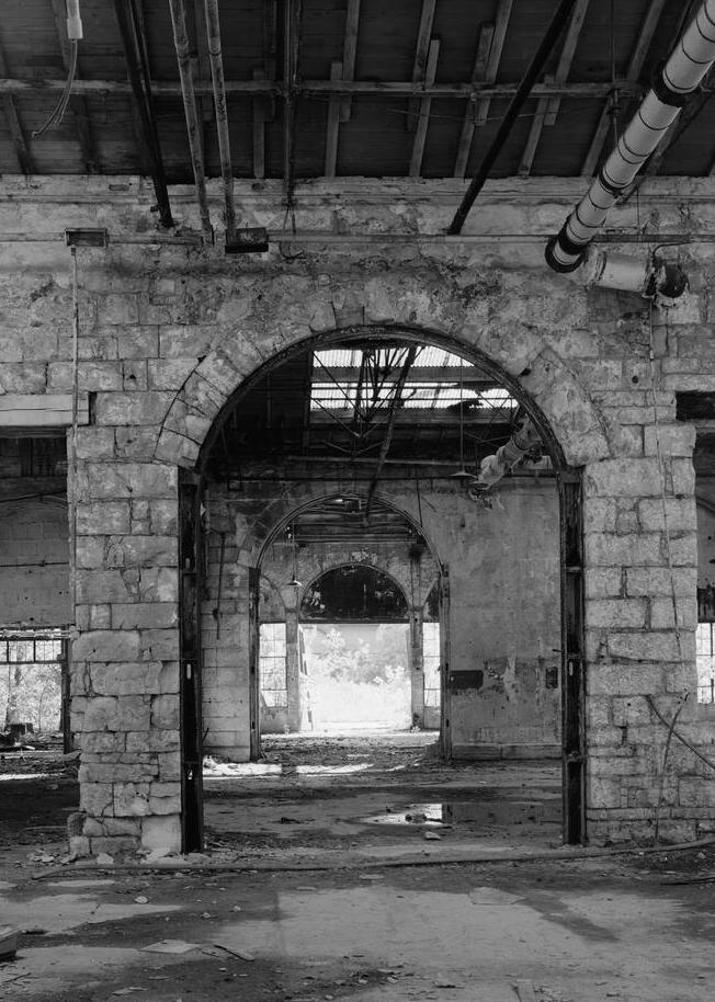 Chicago, Burlington and Quincy -CBQ- Railroad Roundhouse and Shops, Aurora Illinois Machine shop A, interior elevation of locomotive doorway facing roundhouse, showing doorway to roundhouse at stall 23