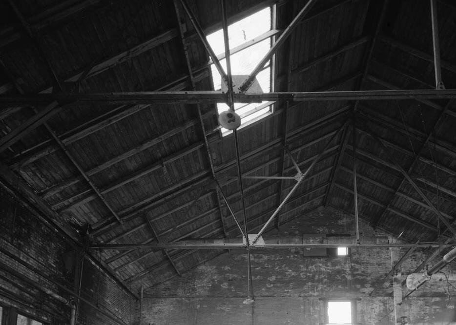Chicago, Burlington and Quincy -CBQ- Railroad Roundhouse and Shops, Aurora Illinois Tool room, detail of roof trusses