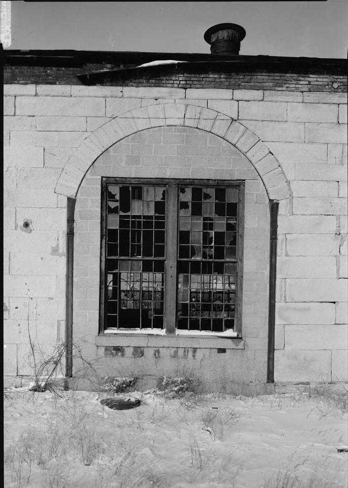 Chicago, Burlington and Quincy -CBQ- Railroad Roundhouse and Shops, Aurora Illinois Detail showing demolished wall section of the shops