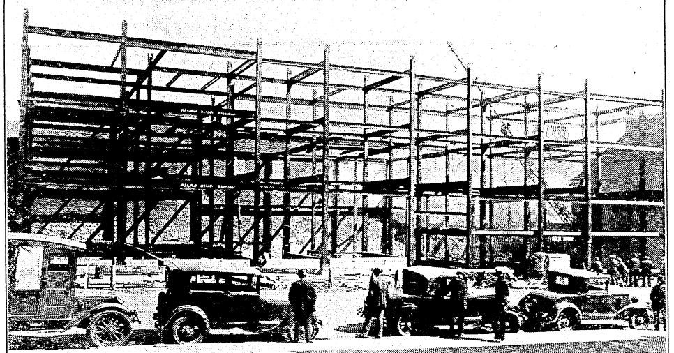 Hotel Belleville, Belleville Illinois 1930 site photograph showing structural steel framework in progress (1930)