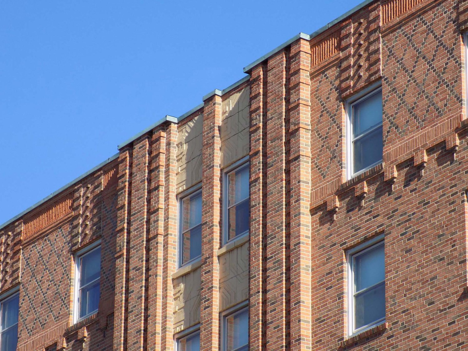 Hotel Belleville, Belleville Illinois Detail of Primary facade brick and terra cotta, west elevation (2017)