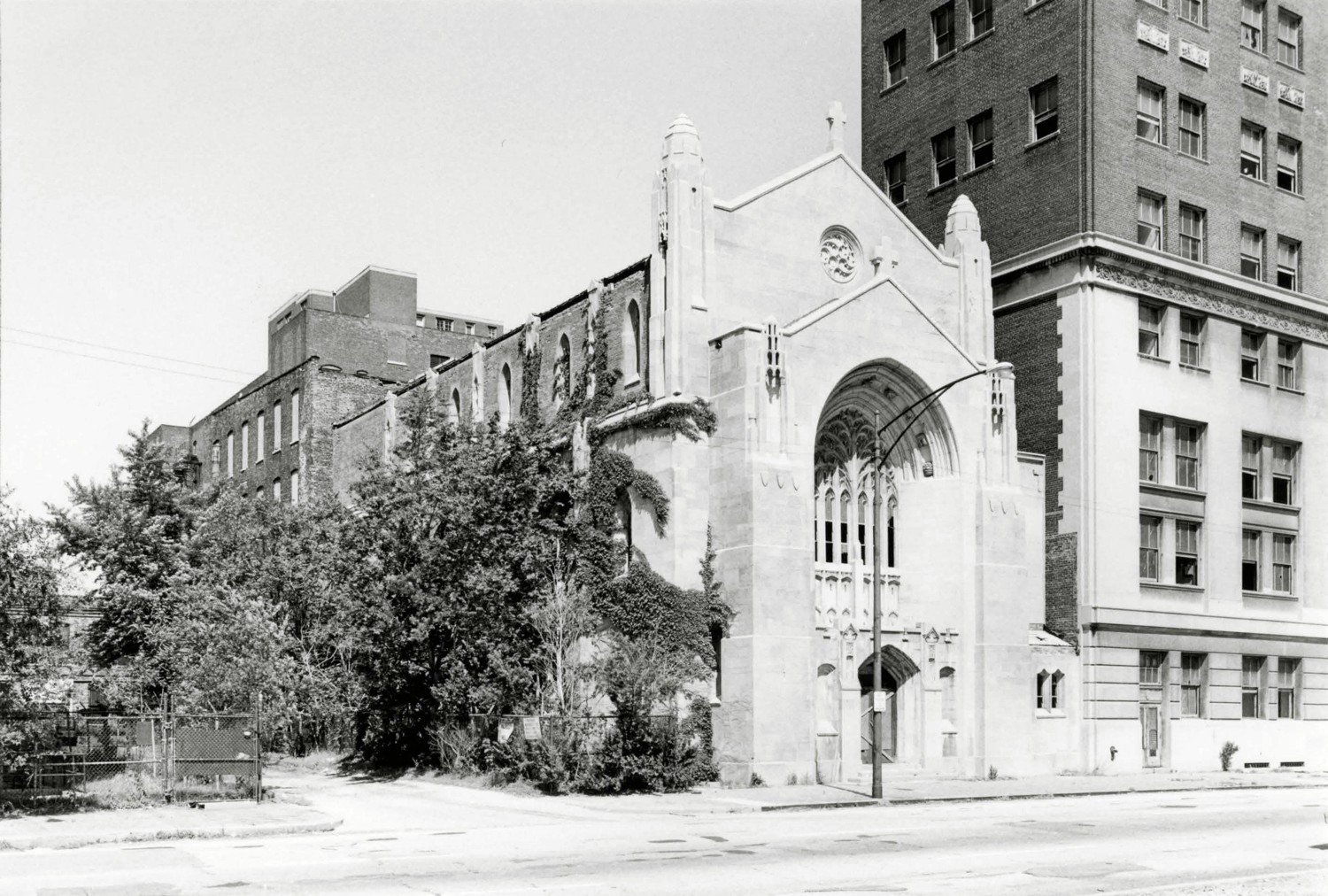 St. Luke's Hospital Complex, Chicago Illinois Looking Northwest showing church with Legal News Bldg to west (1982)