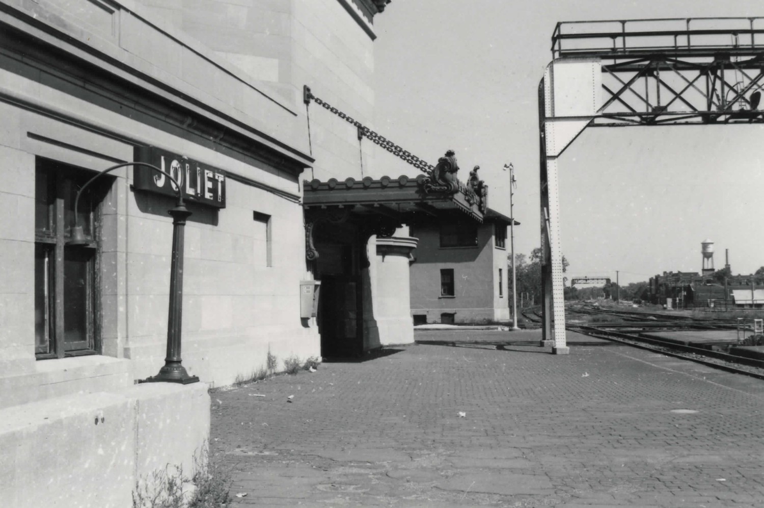 Union Railroad Station, Joliet Illinois Track level platform facing east (1977)