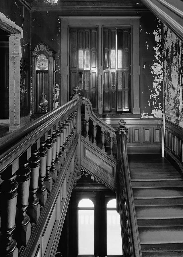 Hegeler Carus Mansion, La Salle Illinois 2008 Second floor, stairway, railings, quarterspace landing, and north wall