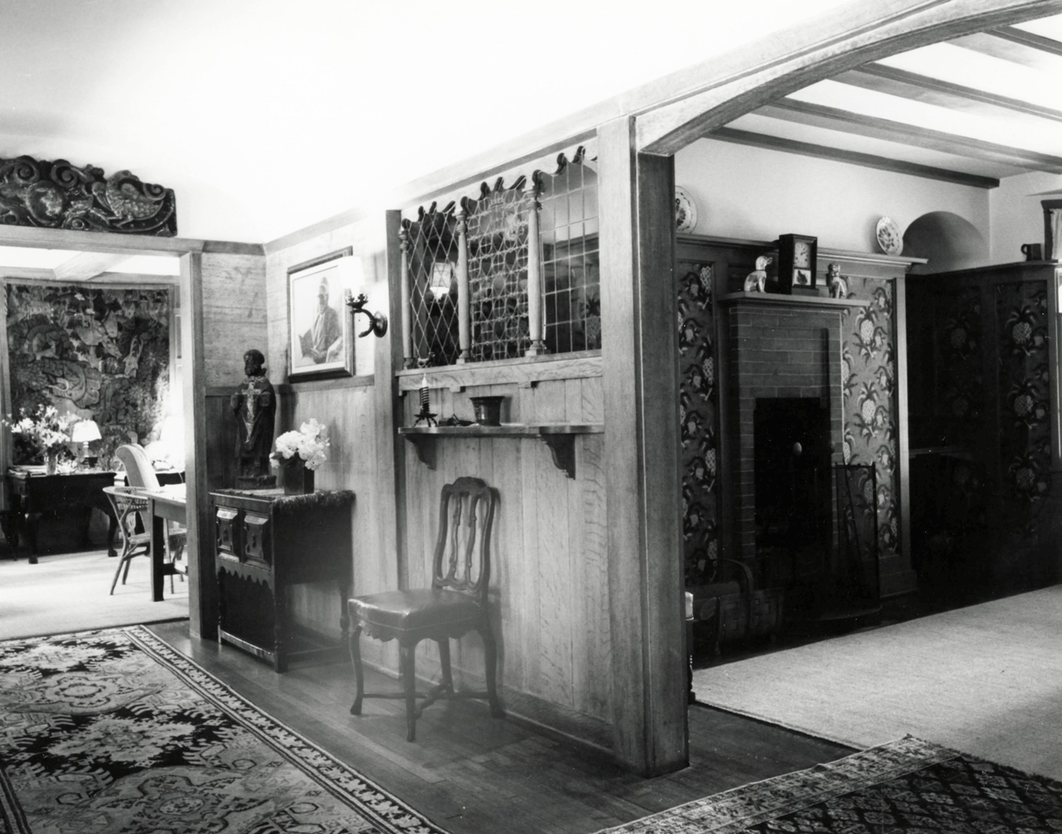 Ragdale Estate, Lake Forest Illinois Entrance hall showing living room on left, dining room on right (1975)