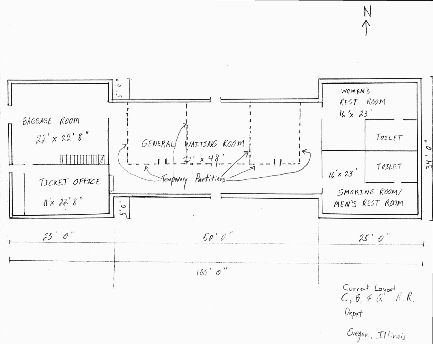 Chicago, Burlington, and Quincy Railroad Depot, Oregon Illinois Floor Plan