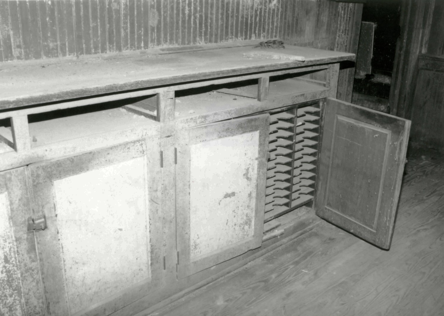 Illinois Central Railroad Depot, Ullin Illinois Ticket office north wall cabinets (1998)