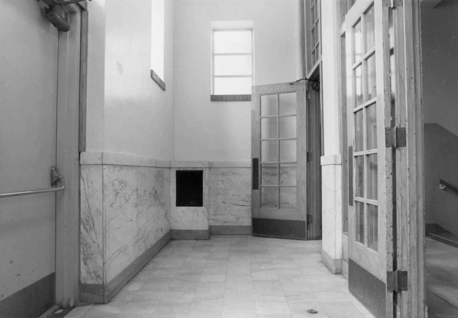 Ralph Waldo Emerson School, Gary Indiana Main entrance lobby showing marble wainscoting. Camera facing west (1993)