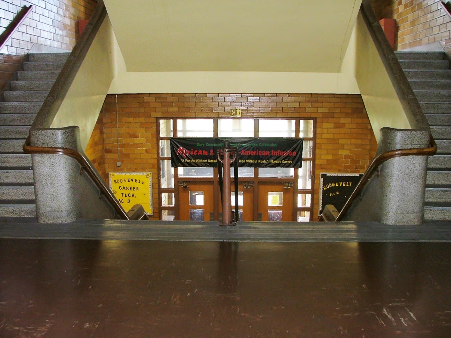Theodore Roosevelt High School, Gary Indiana Central stairwell and entry from second floor landing. Camera facing south (2012)