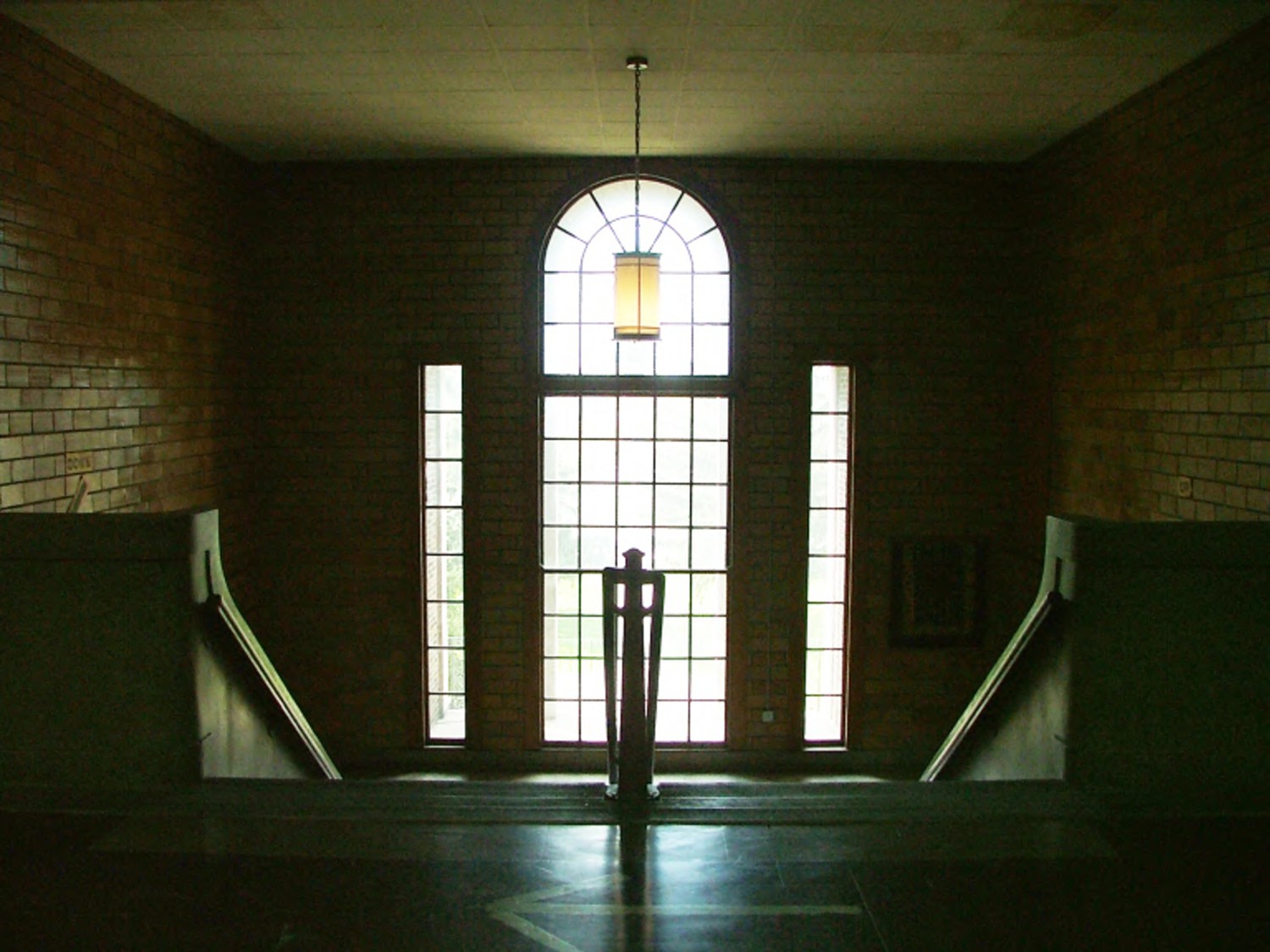 Theodore Roosevelt High School, Gary Indiana Venetian window in entrance pavilion from third floor landing. Camera facing south (2012)