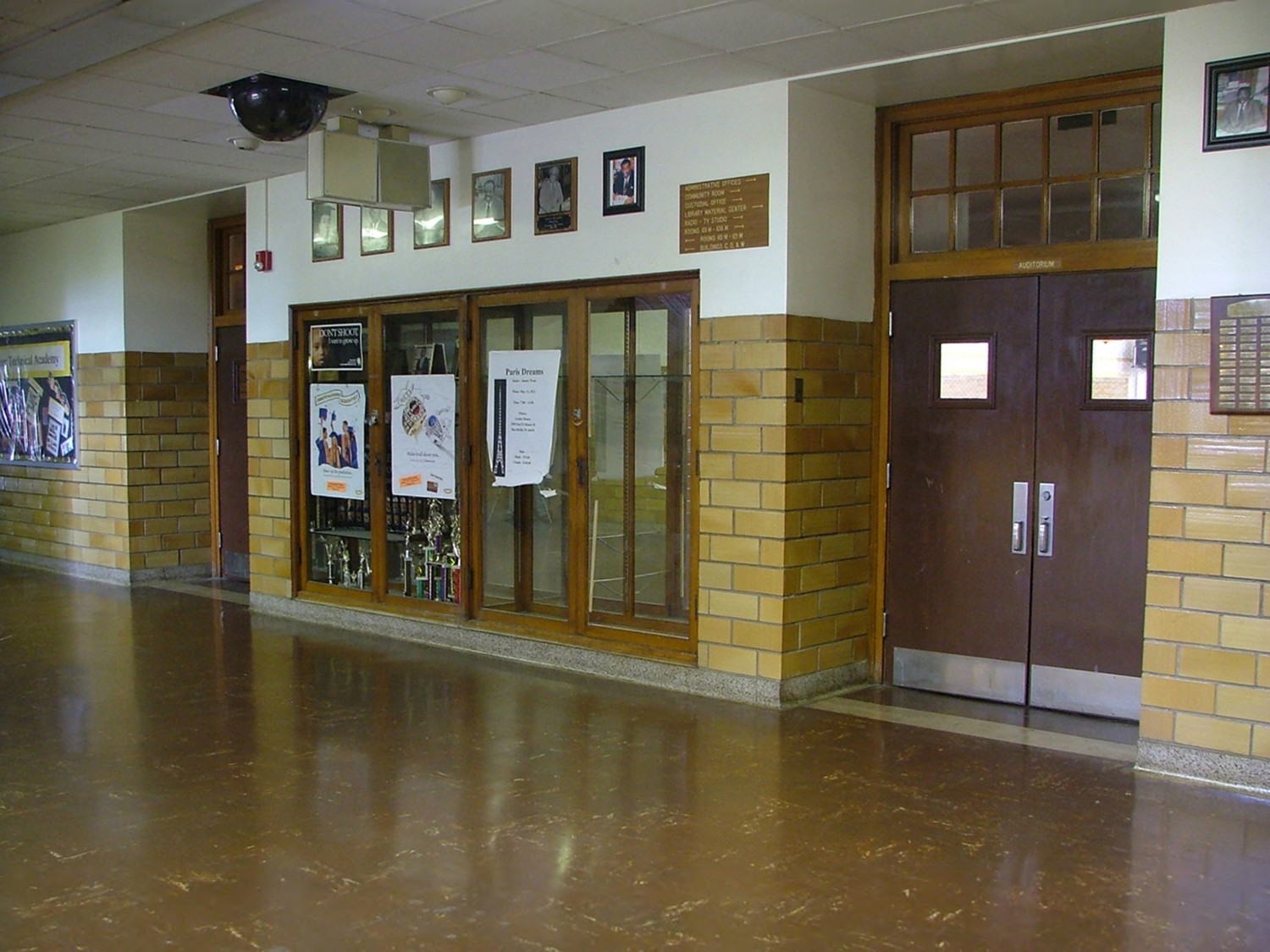 Theodore Roosevelt High School, Gary Indiana Trophy case, second floor hallway. Camera facing north (2012)
