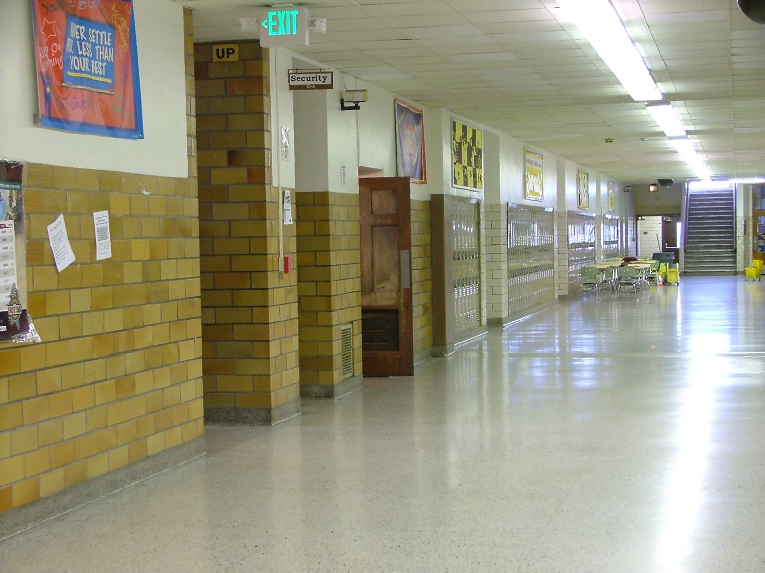 Theodore Roosevelt High School, Gary Indiana First floor hallway, 1930 section. Camera facing southwest (2012)