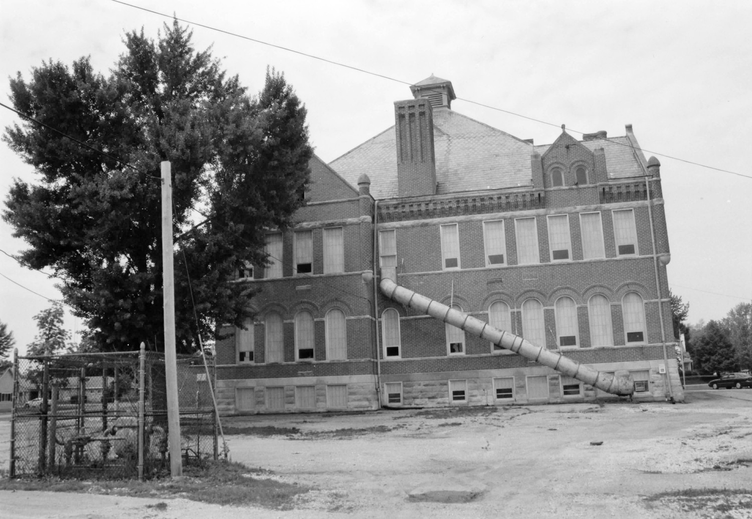 Gas City High School - East Ward School, Gas City Indiana 1894 building, east elevation, looking west (2003)