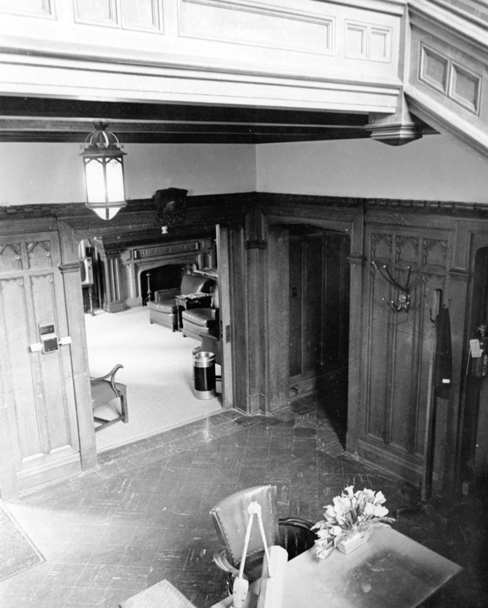 Alfred M. Glossbrenner Mansion, Indianapolis Indiana Parlor from main stair (1977)