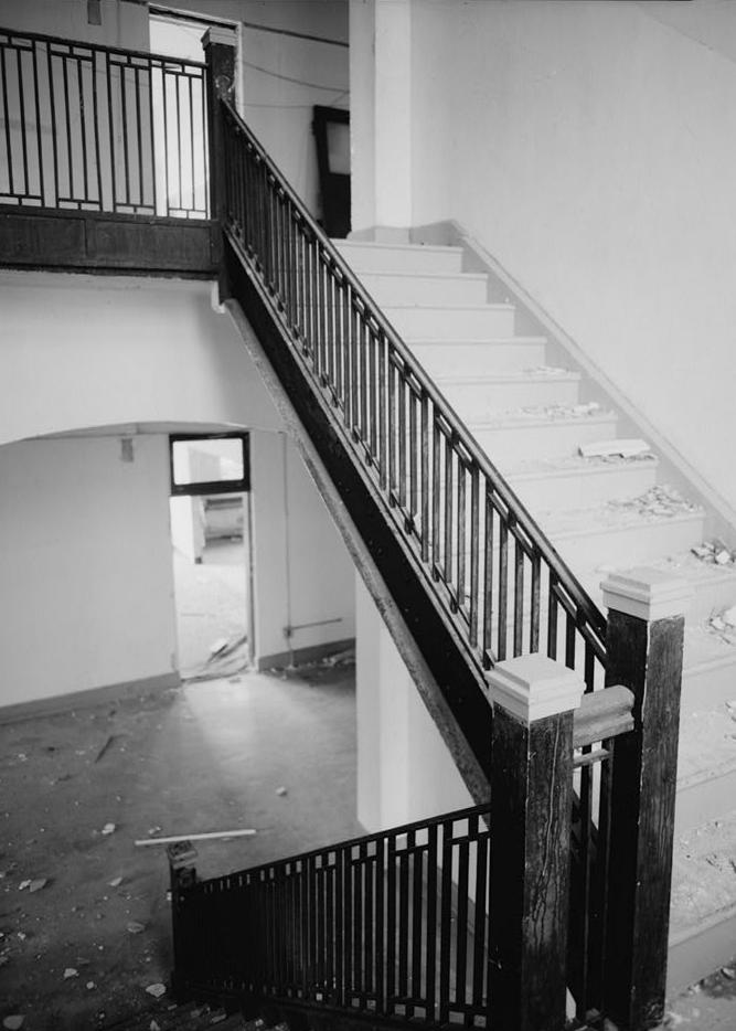 Joint High School, Rochester Indiana 1992 South stair detail from landing up to second floor, looking west