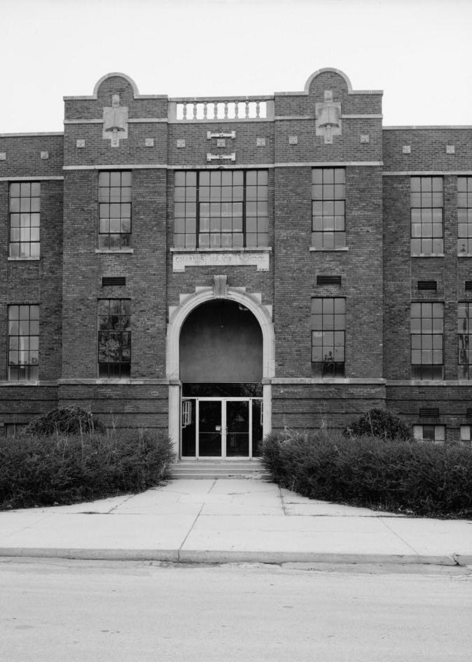Charles Major School, Shelbyville Indiana 1984  VIEW NORTH SHOWING DETAIL SOUTH (FRONT) ENTRANCE