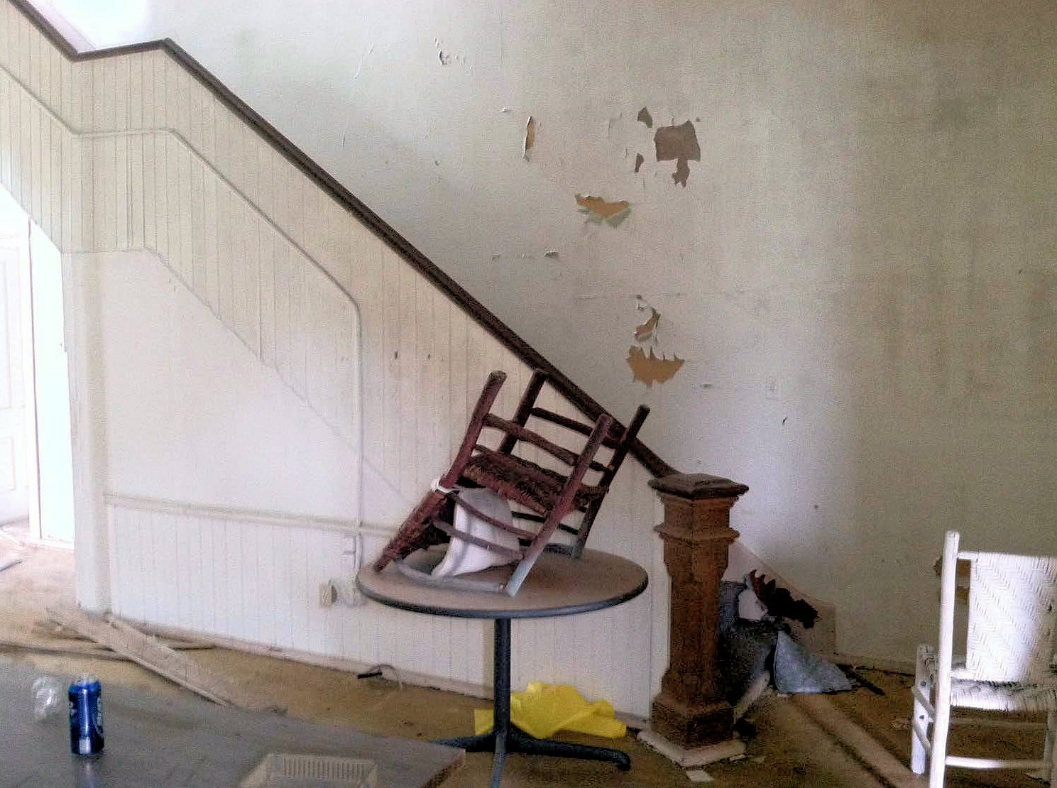 Knox County Poor Asylum, Vincennes Indiana Detail of boxed stairway, first floor assembly room, northwest (women's) residential wing (2016)
