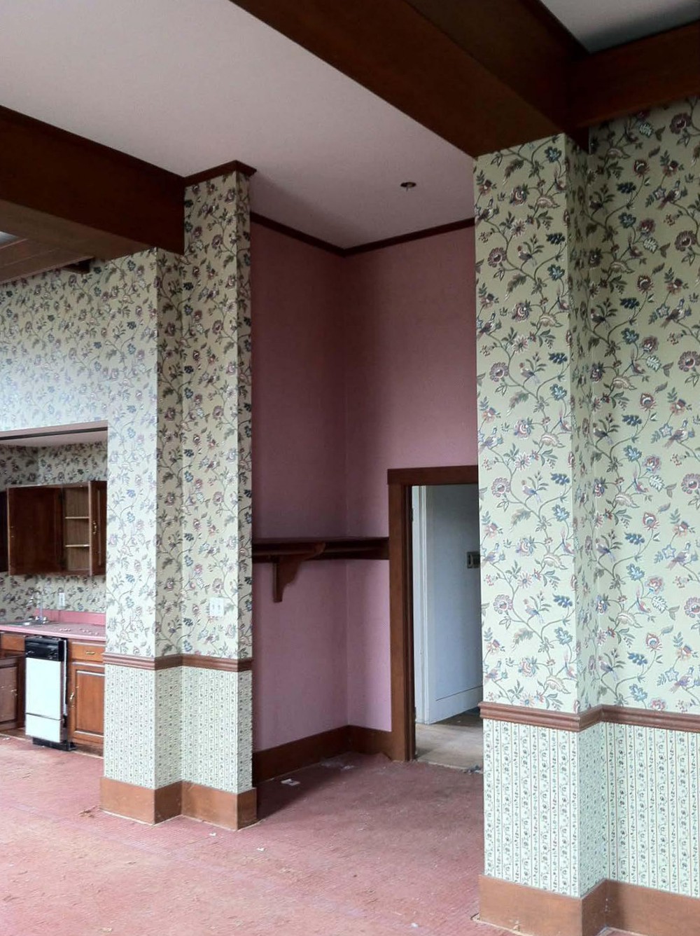 Knox County Poor Asylum, Vincennes Indiana View of dry wall partitions used to create the 1980s lounge and kitchenette, first floor of southeast (men's) residential wing (2016)