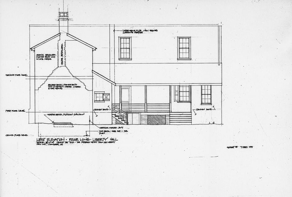 Photocopy of drawing, rear wing, east elevation - Liberty Hall, Frankfort Kentucky