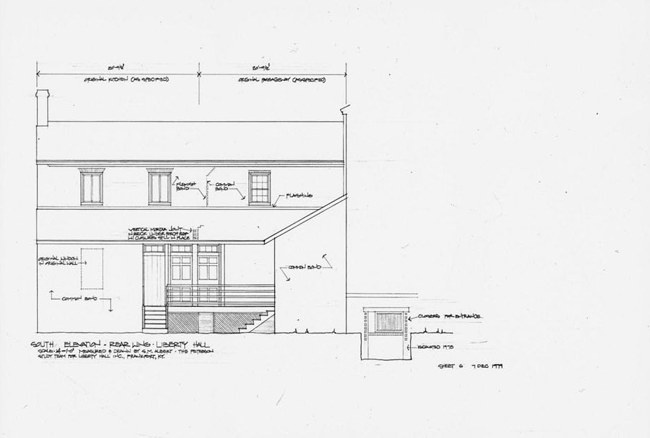 Photocopy of drawing, rear wing, south elevation - Liberty Hall, Frankfort Kentucky
