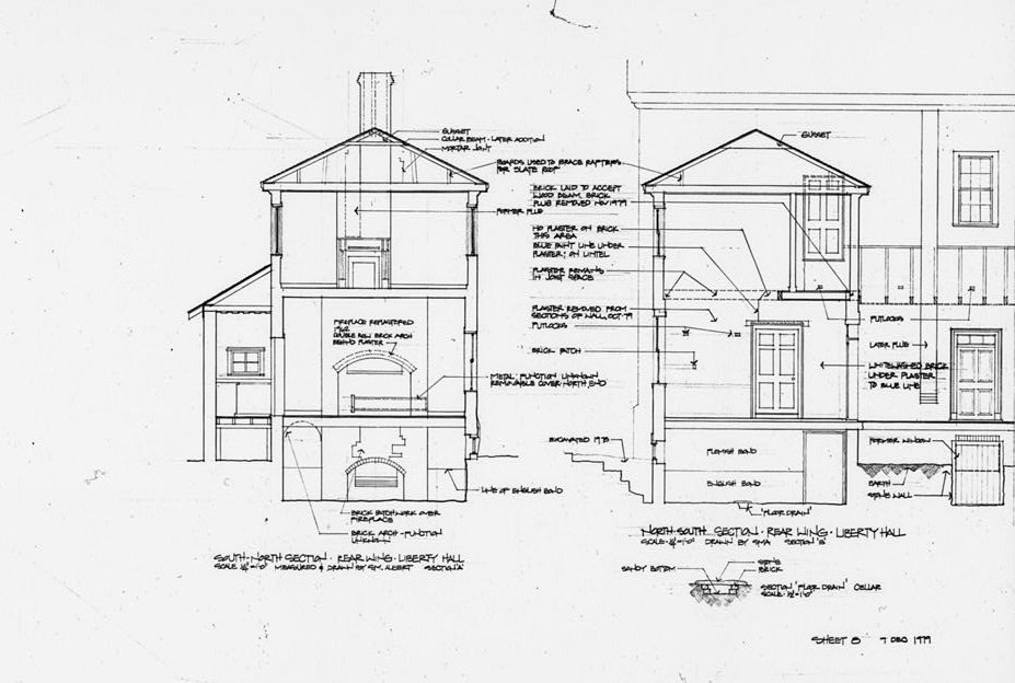 Photocopy of drawing, rear wing, south-north section - Liberty Hall, Frankfort Kentucky