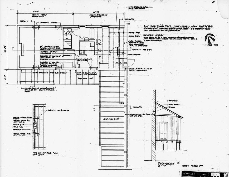 Photocopy of drawing, rear wing, second floor plan, porch joists - Liberty Hall, Frankfort Kentucky