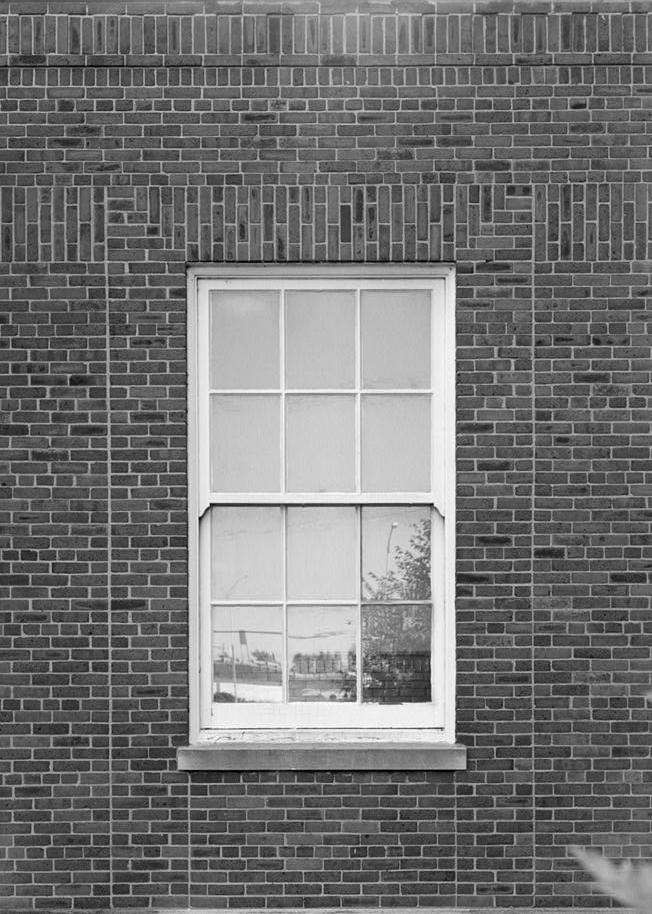 James Russell Lowell Elementary School, Louisville Kentucky 1992 WINDOW ELEMENT WITH DECORATIVE BRICK PATTERN ON MAIN FRONT OF 1931 SECTION, TAKEN FROM THE NORTH.