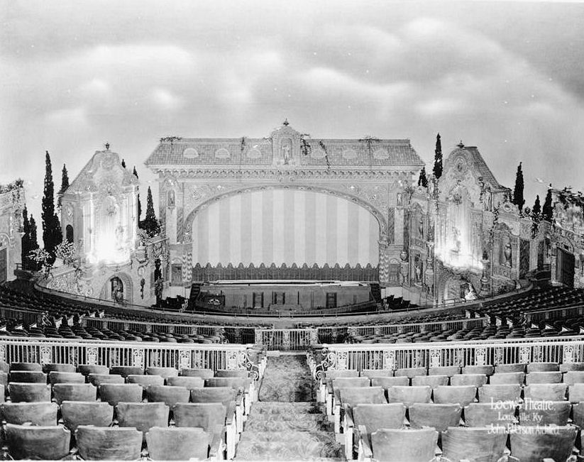 Loews Theater History, Louisville Kentucky VIEW OF CENTER STAGE FROM CENTER BALCONY, ASBESTOS CURTAIN LOWERED