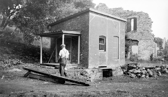 Labrot and Grahams Oscar Pepper - Old Crow - Distillery, Versailles Kentucky 1934 Office after scale shed removed, looking northwest